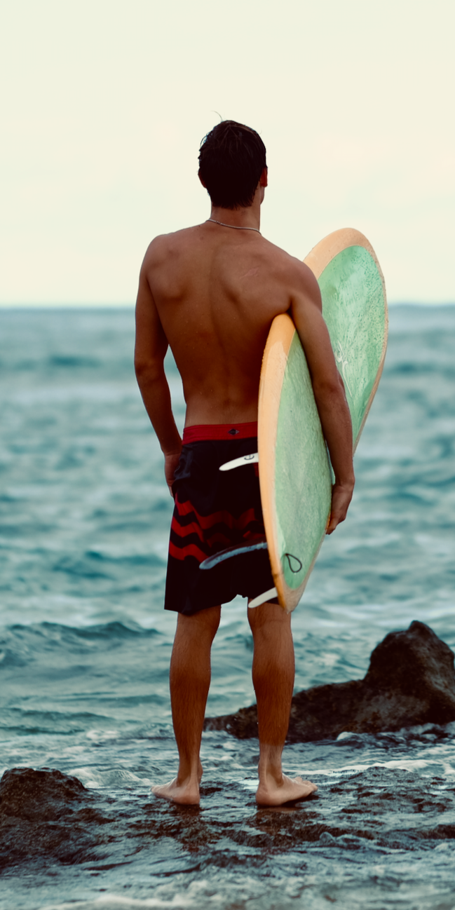 Hobie Surfboard with OnTrack Gear Portable Camping Shower and Transition Towels