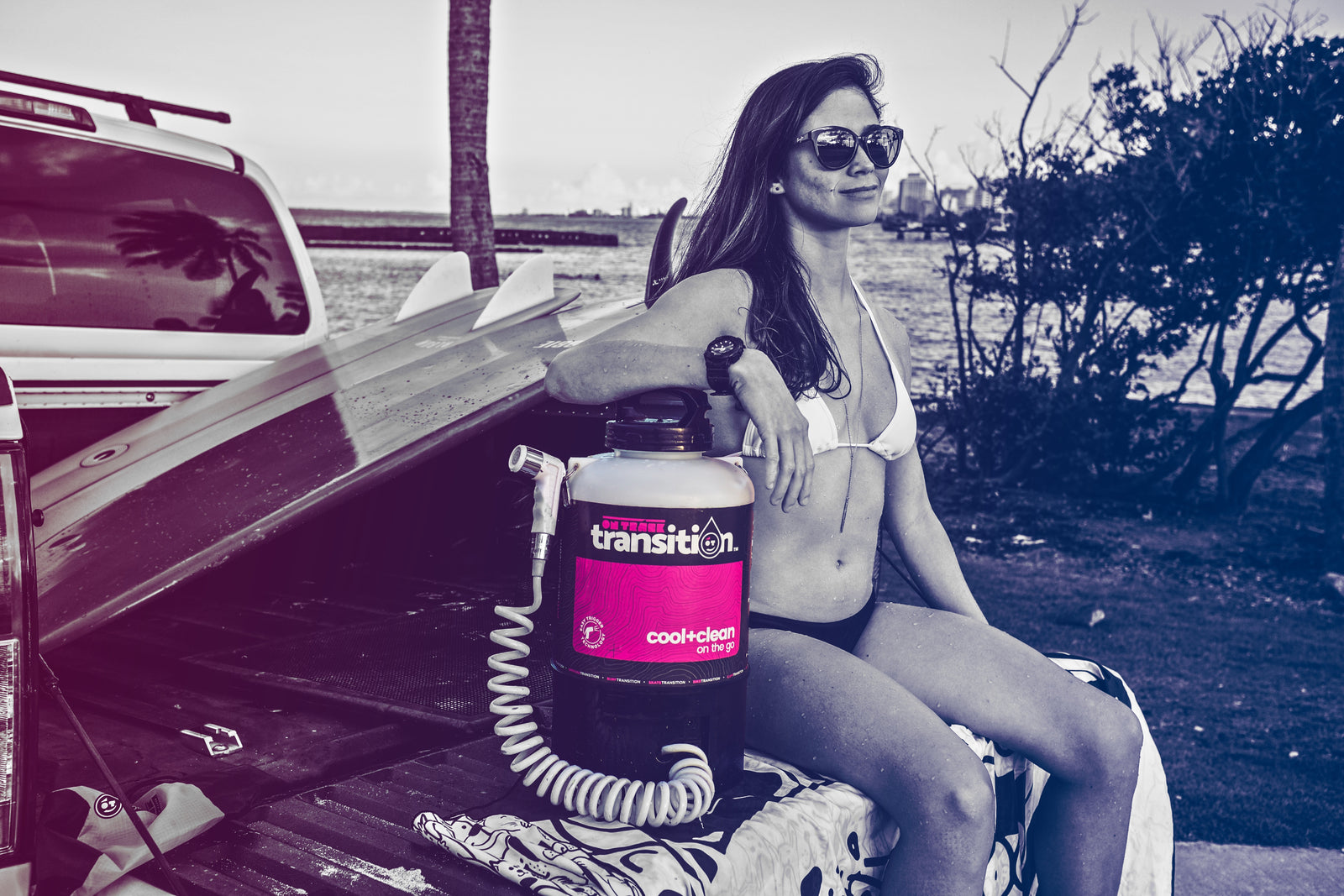 Transition Camp Shower with Surf Girl Album Surfboards